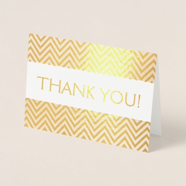 Gold Foil Thank You Card with Chevron Pattern (Front)