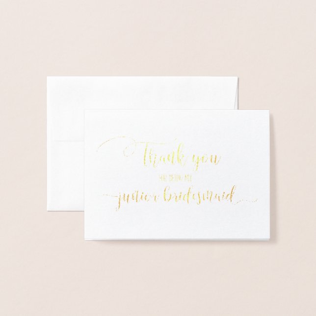 Gold Foil Thank You Junior Bridesmaid Thank You Foil Card (Front With Envelope)