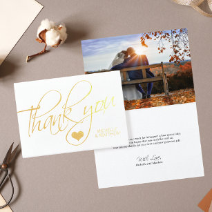 Gold Foil THANK YOU Wedding Heart   PHOTO Foil Card