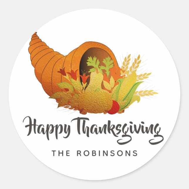 Gold Foil Thanksgiving Classic Round Sticker (Front)