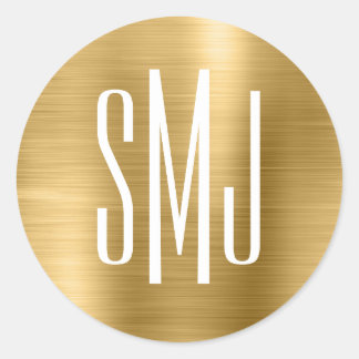 Gold Foil Three Letter Monogram Classic Round Sticker