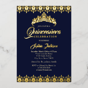 Gold foil Tiara Navy Quinceanera