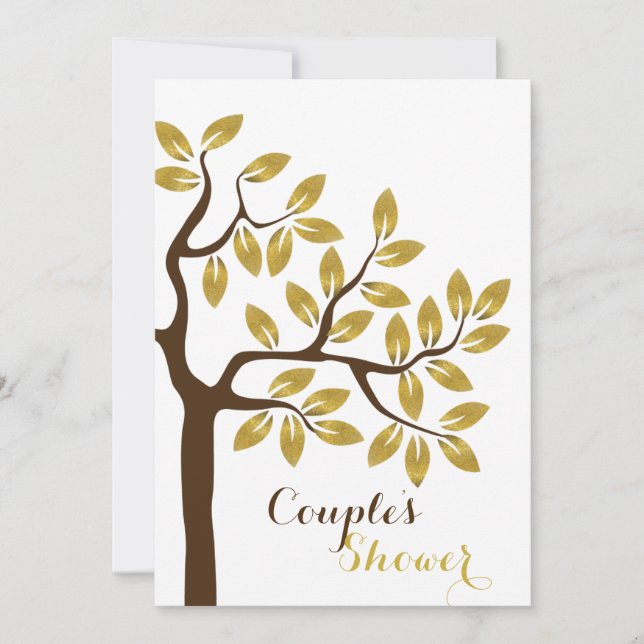 Gold foil tree modern couples shower wedding invitation (Front)