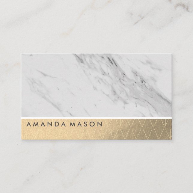 Gold Foil Triangle Pattern Trim | Marble Business Card (Front)