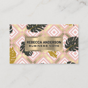 Gold Foil Trim   Natural Leaves Pattern Business Card