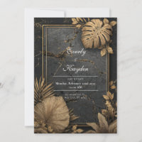 Gold Foil Tropical Black Cracked Marble Wedding