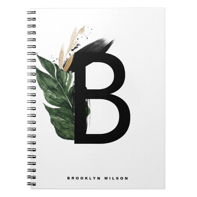 Gold Foil Tropical  Letter B Monogram Custom Notebook (Front)
