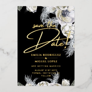 Gold Foil Tropical Pampas Grass Wedding Save Date