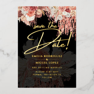 Gold Foil Tropical Pampas Grass Wedding Save Date
