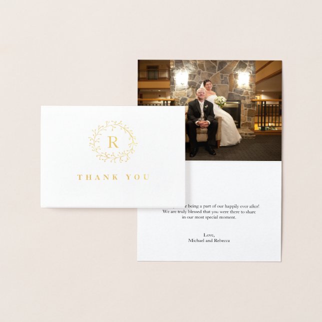Gold Foil Twig & Berry Wreath Wedding Thank You Foil Card (Display)