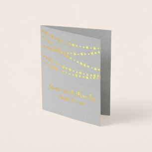 Gold Foil Twinkle Lights on Grey Thank You Card