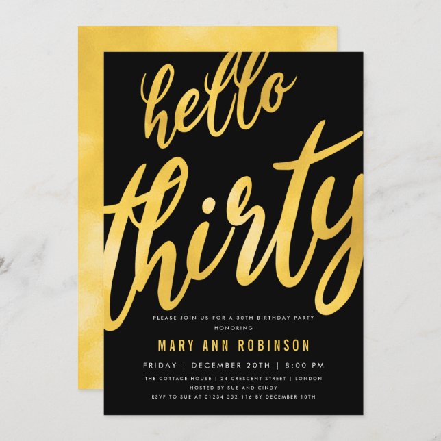 Gold Foil Type 30th Birthday Party Invitation (Front/Back)