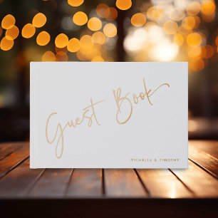 Gold Foil Typography & Couple Photo Wedding Guest Book