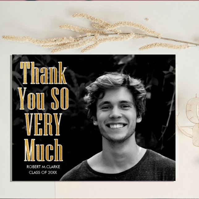 Gold Foil Typography Photo Graduation Thank You Postcard (Creator Uploaded)