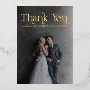 Gold Foil Typography Photo Wedding Thank You Card