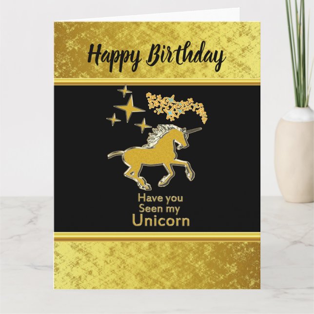 Gold foil unicorn pony with Golden stars and black Card (Front)