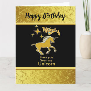Gold foil unicorn pony with Golden stars and black Card