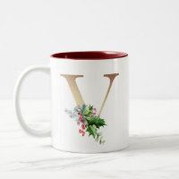Gold Foil V Monogram Pine & Berry  Christmas