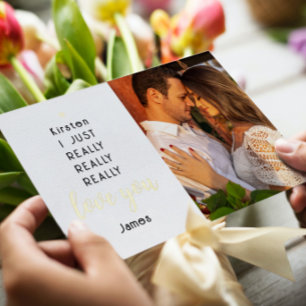 Gold Foil Valentines Day Funny Love You Photo Name Holiday Card
