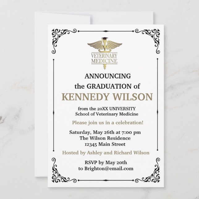 Gold foil Veterinary Medicine Graduation Invitation (Front)