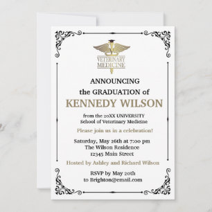 Gold foil Veterinary Medicine Graduation Invitation