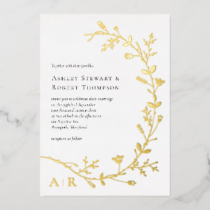 Gold Foil Vine Scroll Modern Wedding Invitation,