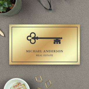 Gold Foil Vintage Antique Key Real Estate Business Card