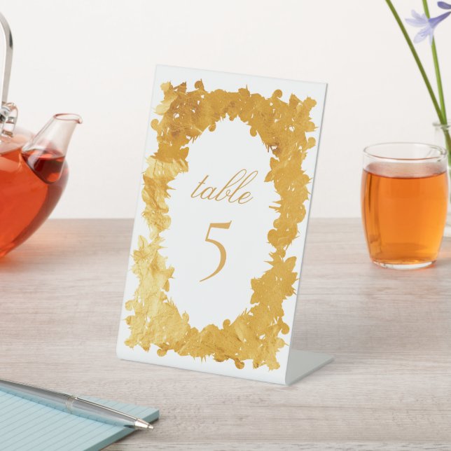 Gold Foil Vintage Botanical Wreath Table Pedestal Sign (In SItu)