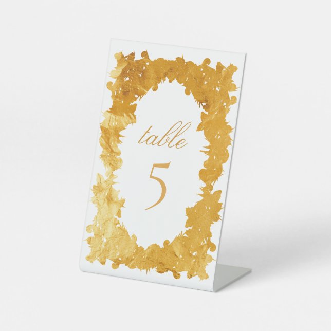 Gold Foil Vintage Botanical Wreath Table Pedestal Sign (Front)