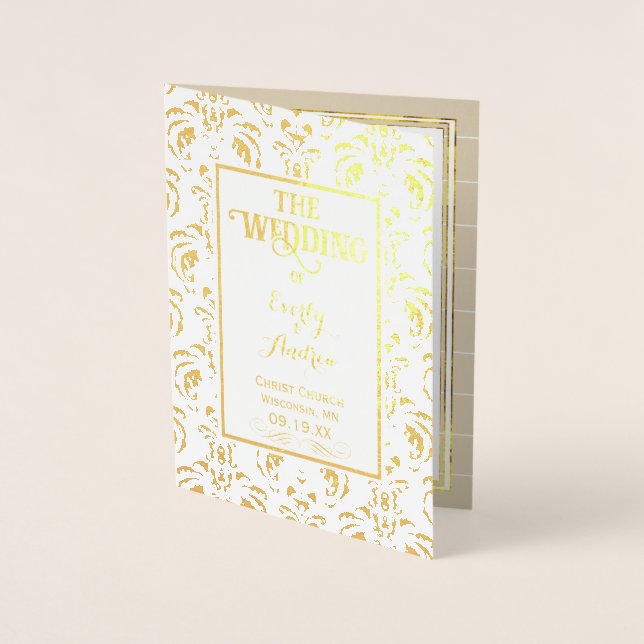 Gold Foil Vintage Damask WEDDING PROGRAM (Front)