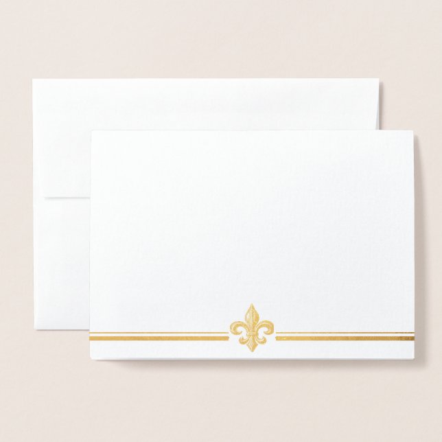 Gold Foil Vintage Fleur de Lis Greeting Card (Front With Envelope)