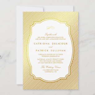 Gold Foil Vintage Frame Striped Wedding Invitation