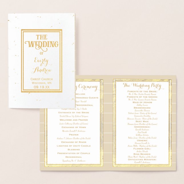 Gold Foil Vintage Hummingbird WEDDING PROGRAM (Display)