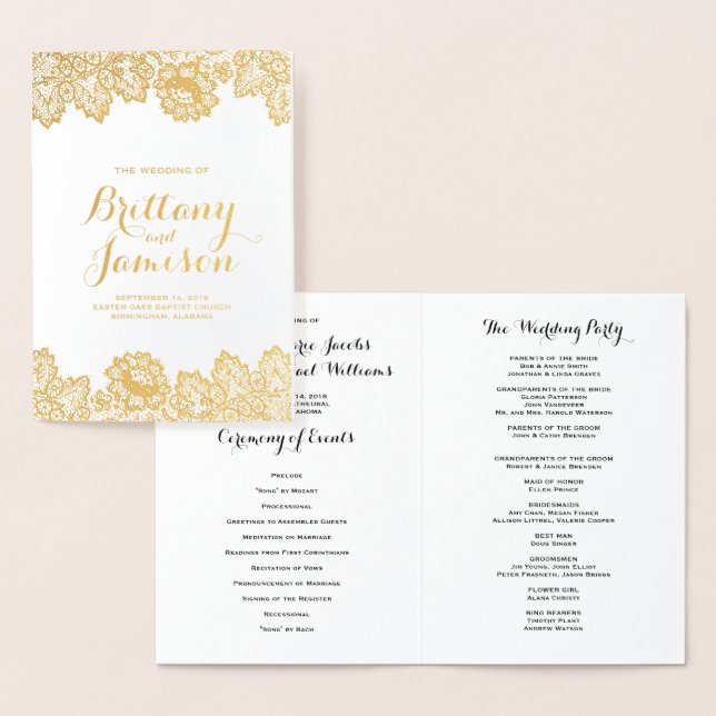 Gold Foil Vintage Lace Elegant Wedding Program (Display)