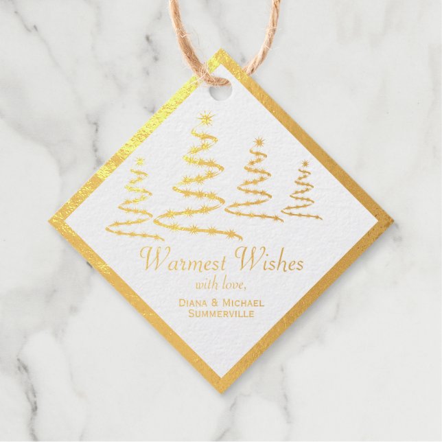 Gold Foil Warmest Wishes Christmas Tree Gift Tag (Front)