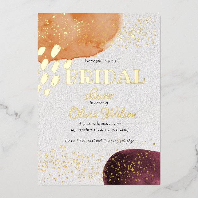 Gold foil  water colour bridal shower  foil invita (Front)