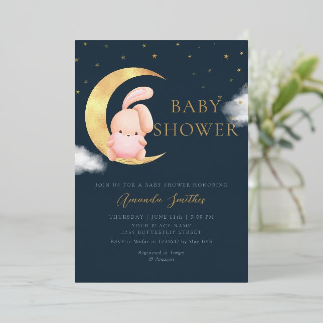 Gold Foil | Watercolor Boho Bunny Girl Baby Shower (Standing Front)