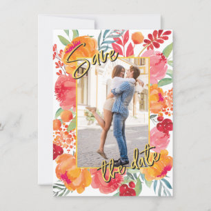 Gold Foil & Watercolor Flowers Save the Date Cards