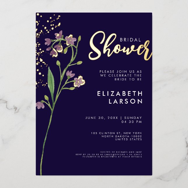 Gold Foil Watercolor Wildflower Bridal Shower (Front)