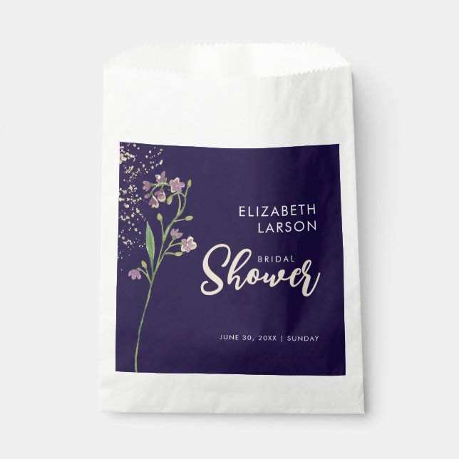 Gold Foil Watercolor Wildflower Bridal Shower Favour Bags (Front)