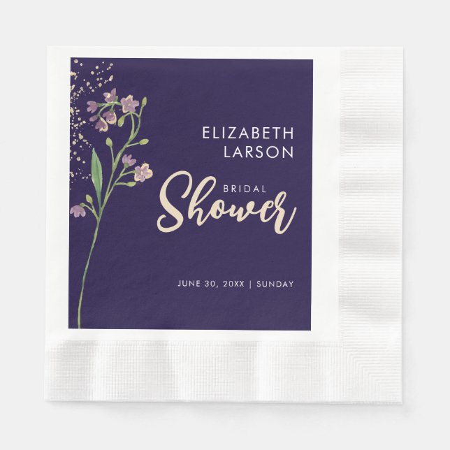 Gold Foil Watercolor Wildflower Bridal Shower Napkin (Front)