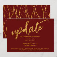 Gold Foil Waves Postponed Wedding Burgundy Card