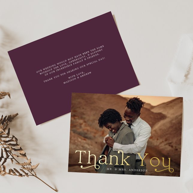 Gold Foil Wedding Photo Thank You Card (Creator Uploaded)