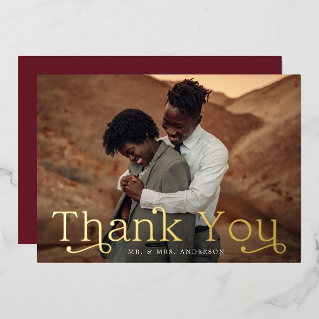 Gold Foil Wedding Photo Thank You Card (Front/Back)