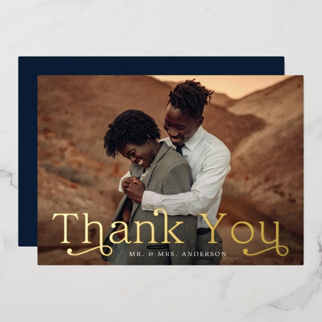 Gold Foil Wedding Photo Thank You Card (Front/Back)