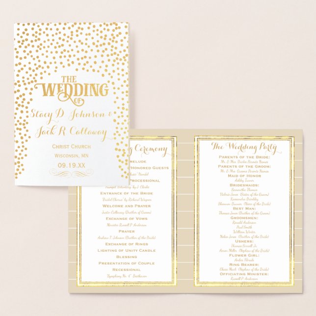 Gold Foil WEDDING PROGRAM Confetti Typography (Display)