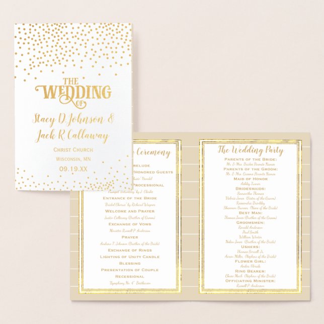 Gold Foil WEDDING PROGRAM Confetti Typography (Display)