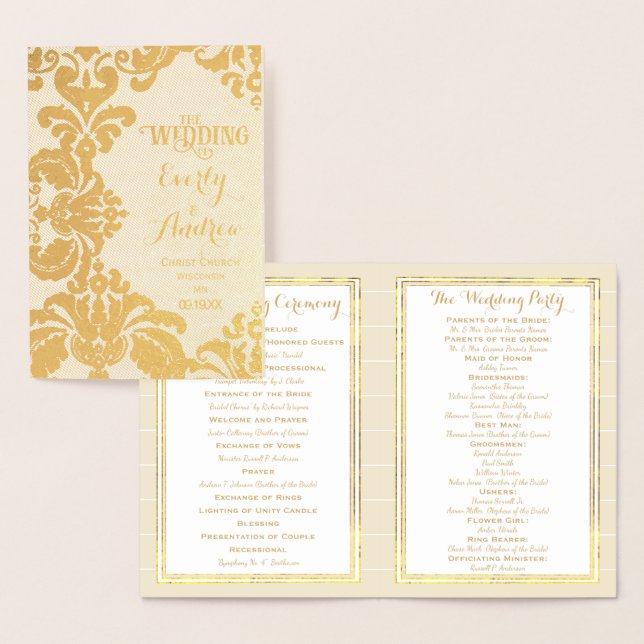 Gold Foil WEDDING PROGRAM Large Damask (Display)