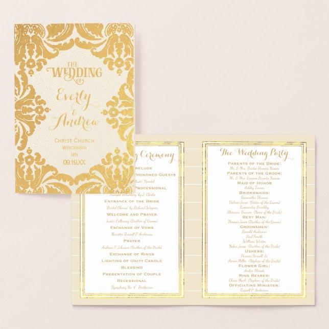 Gold Foil WEDDING PROGRAM Large Damask (Display)