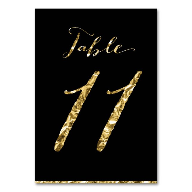 Gold Foil Wedding Table Numbers Black No. 11 (Front)